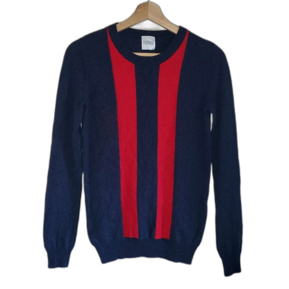 Madeleine Thompson Wool Cashmere Colorblock Stripe Crew Neck Sweater Small